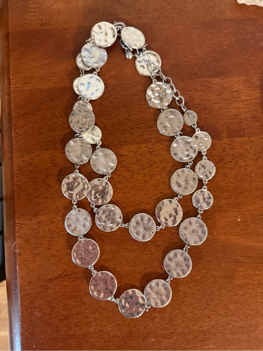 Silver Hammered Disc Necklace - Women Jewelry